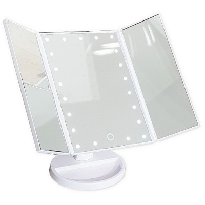 САНАКС - Зеркало косметическое настольное БЕЛОЕ со светодиодной подсветкой , раскладное,сенсорное, зеркало с двойным и тройным увеличением , 18x12x28 см 75271